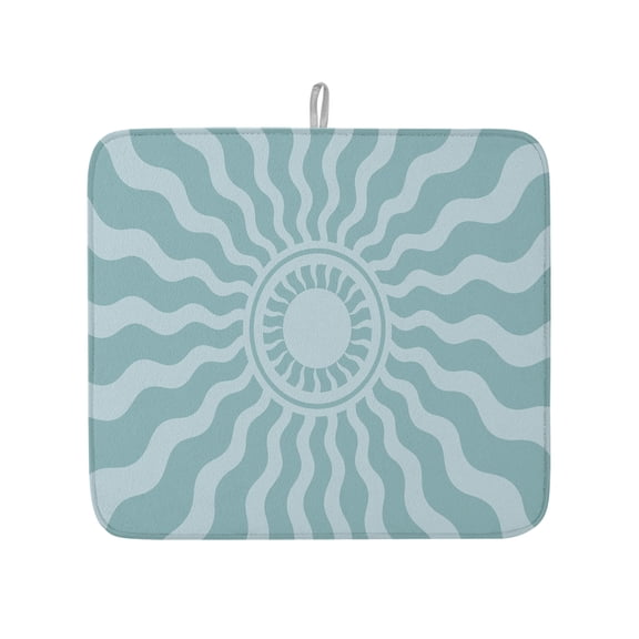 Sky Blue Radiant Sun Dish Drying Mat 16x18 inch Abstract Wavy Sunbeams Rings Boho Eclectic Super Absorbent Microfiber Dish Drying Pad for Kitchen Countertops Sink Dish Drainer Racks 1 Pack