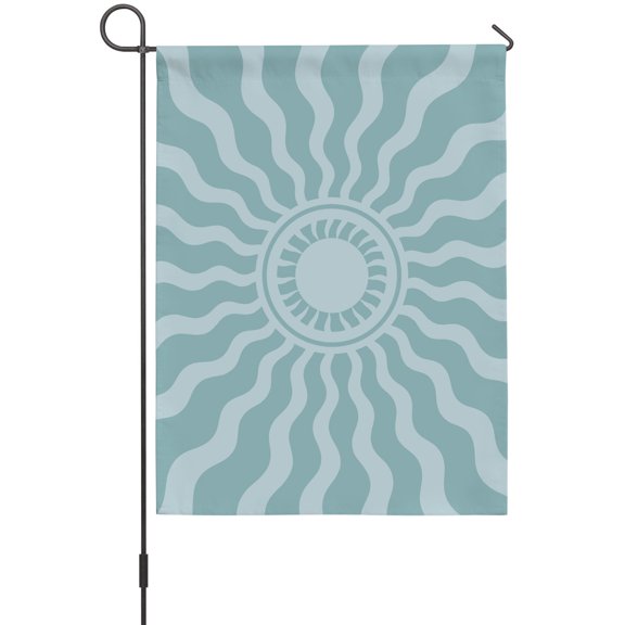 Sky Blue Radiant Sun Garden Flags For Outdoor, Abstract Wavy Sunbeams Rings Boho Eclectic Small Double Side Yard Flags Weather Proof Garden Decor for Lawn Outside Holiday 12 x 18 Inches