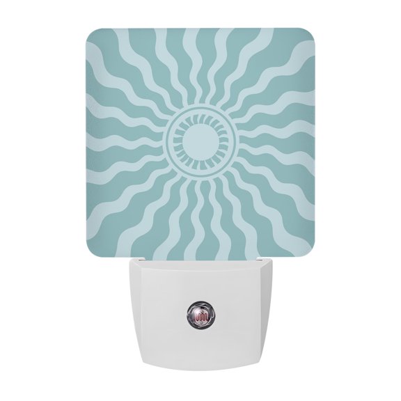 Sky Blue Radiant Sun Night Light, Abstract Wavy Sunbeams Rings Boho Eclectic Plug in Night Lights with Dusk to Dawn Sensor, Energy Saving Blue LED Nightlight for Bedroom Bathroom, Auto On/Off