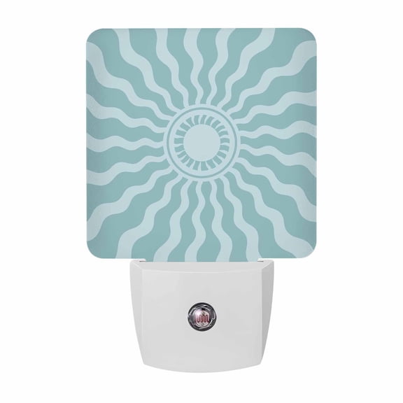 Sky Blue Radiant Sun Night Lights, Abstract Wavy Sunbeams Rings Boho Eclectic Smart Auto Dusk to Dawn Sensor Nightlights Plug-in Nightlight for Bedroom Bathroom Living Room Kitchen Hallway