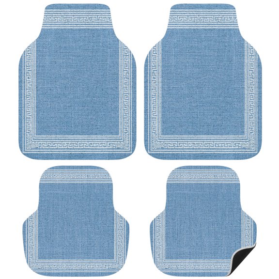 Sky Blue Retro Greek Key Car Floor Mats 4 Pieces,Front & Rear Auto Carpet Mats Full Set with Rubber Backing,Geometric Greece Ancient Farmhouse Universal All Weather Car Floor Protectors for SUV Truck