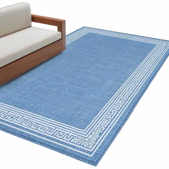 Sky Blue Retro Greek Key Large Area Rugs for Bedroom Living Room, Soft Non Slip Carpet Bedside Rug, Geometric Greece Ancient Farmhouse Rectangular Floor Cover Kitchen Accent Rug 4'x6' for Office