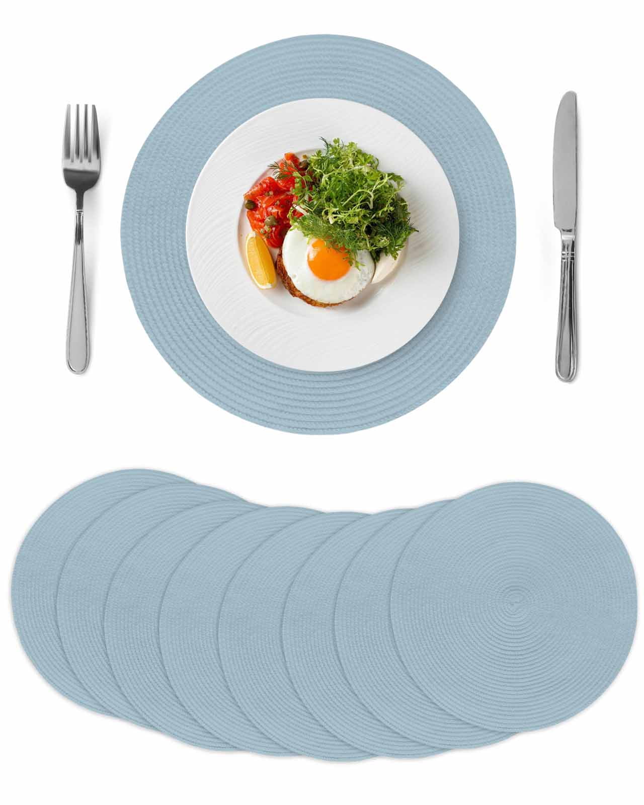 Sky Blue Round 13 Inch Placemats Set of 8, Modern Pure Winter Sky Blue ...