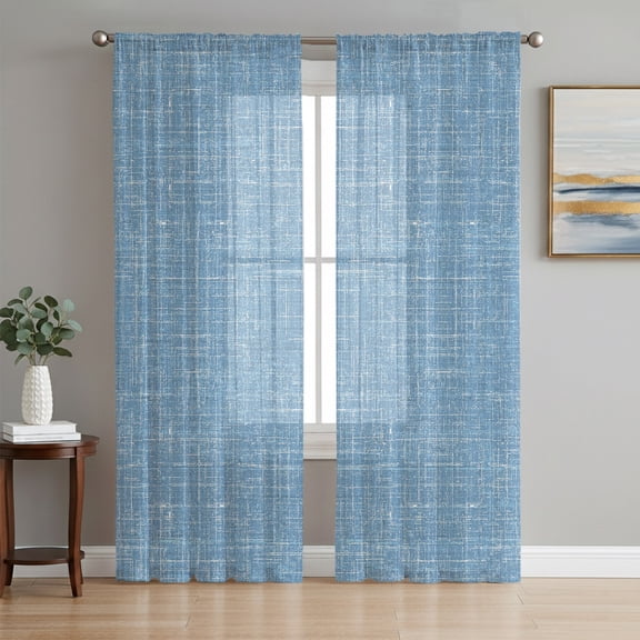 Sky Blue Sheer Curtains for Living Room Bedroom, Abstract Modern Farmhouse Solid Color Light Filtering Sheer Curtain Rod Pocket Voile Window Treaments Drapes, 52 x 108 Inches