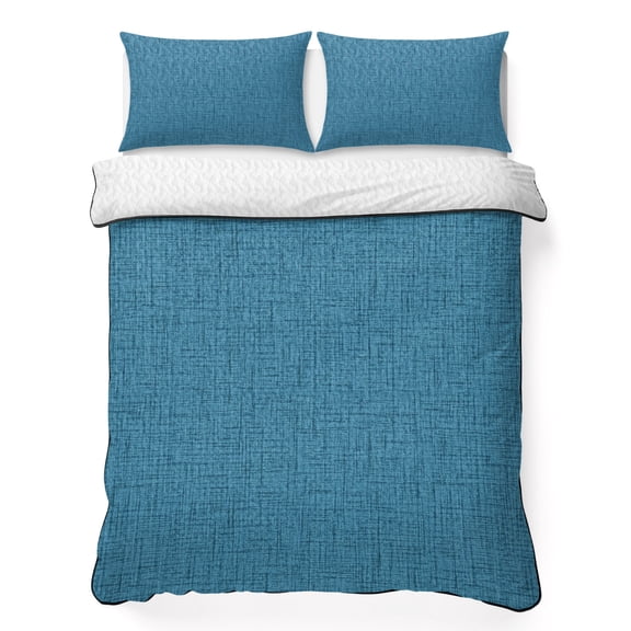 Sky Blue Solid 3 Piece Quilt Bedding Set with 2 Pillow Shams, Minimalist Cloth Regal Blue Linen Texture Lightweight Bedspread Coverlet, Soft Breathable All Season Quilt, 96 x 106 Inch