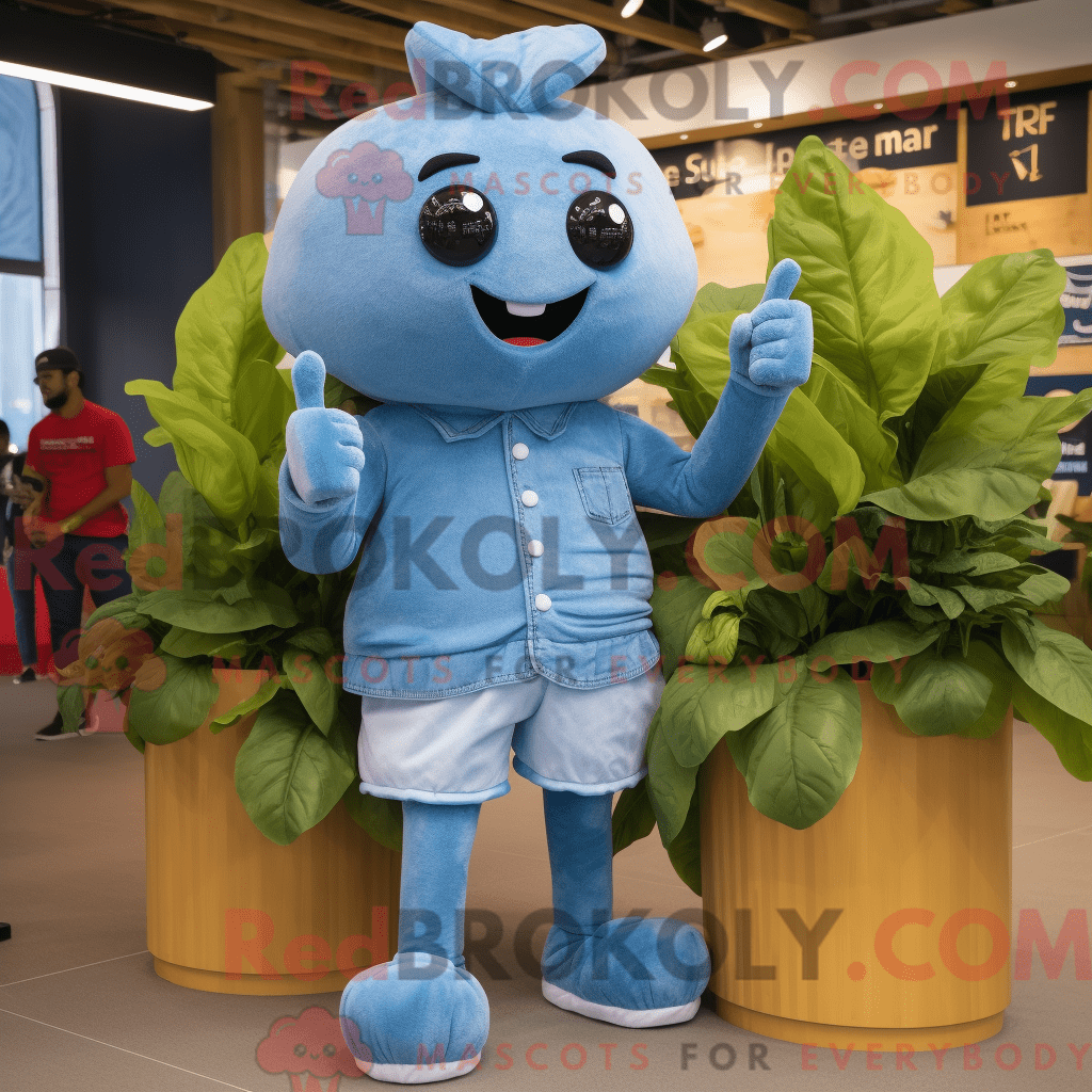 Sky Blue Spinach REDBROKOLY mascot costume character dressed with a ...