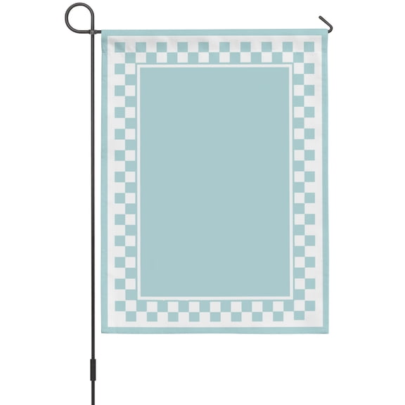 Sky Blue Square Garden Flag 12 x 18 Inches, Graphic Retro Blue White Checkered Border Weather Proof Outdoor Patio Flags Double Sided Small Garden Decoration for Yard Outside Home