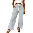 thumbnail image 1 of Sky Blue Stripe Mid Rise Drawstring Waist Jeans for Women | [ZhiHiMeRi] | 10, 1 of 5