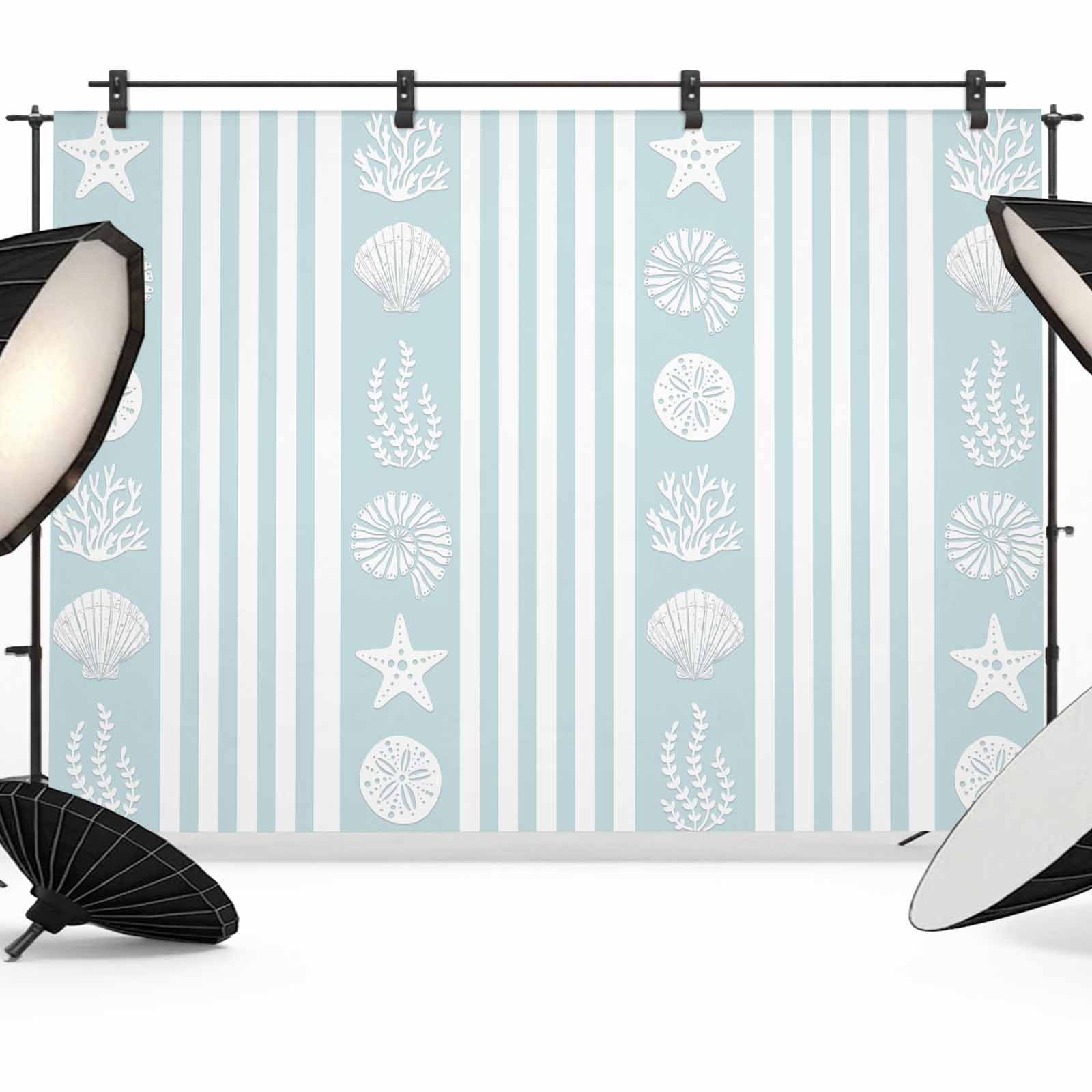 Shell Linen Backdrop Sky Blue Striped Coastal Backdrop for Photography,Fabric Photo ...