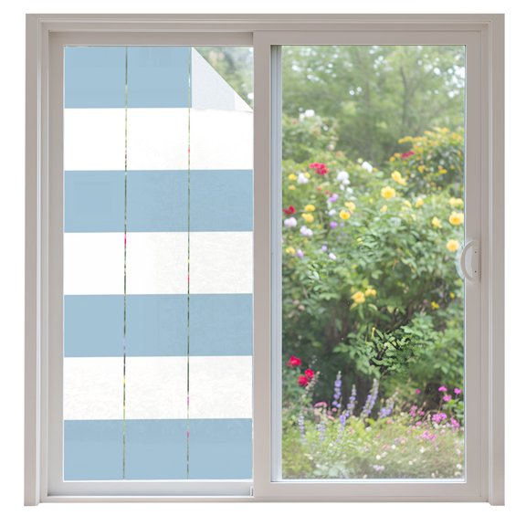 Sky Blue Stripes Window Privacy Film Modern Artistic Parallel Lines Decorative Glass Window Film UV Blocking Static Cling Non-Adhesive Sticker Covering for Home Door 35.4x78.7 inches