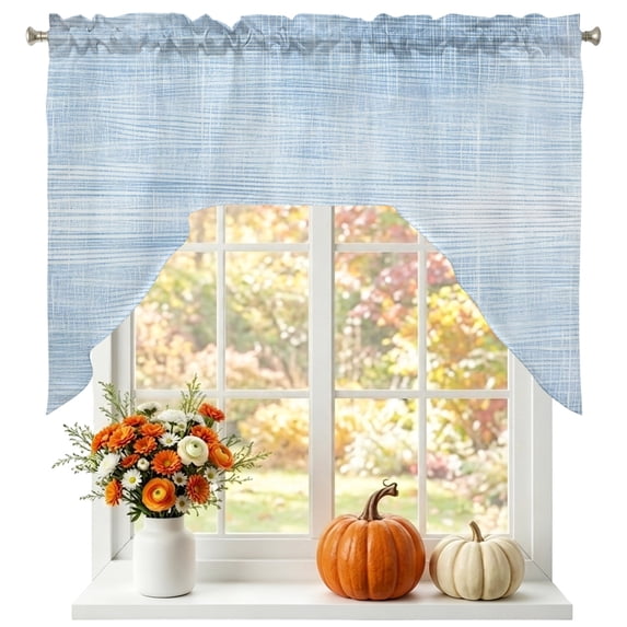 Sky Blue Swag Valances for Windows, Small Curtains Drapes, Vintage Solid Color Modern Minimalist Distressed Kitchen Window Curtains Over Sink Window Treatment Valance for Bedroom/Bathroom 56"x36"