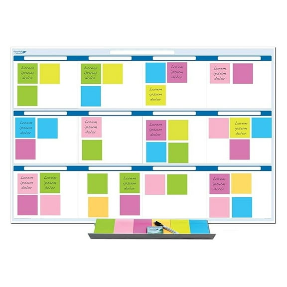 Sky Blue Task Planner Board - 12 Section Wall Organizer - Dry Erase Calendar - Goal Setting System with Sticky Notes & Tray