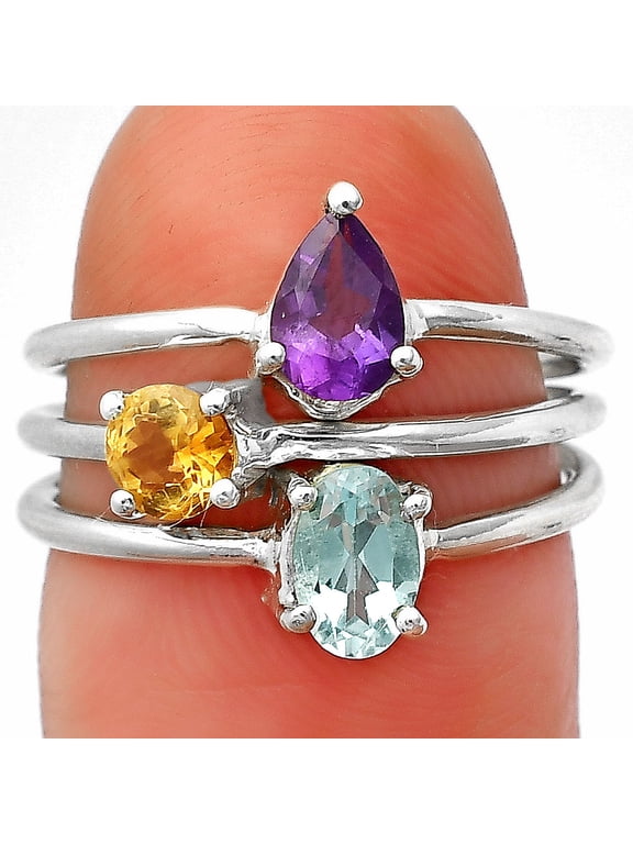 Sky Blue Topaz, Amethyst & Citrine 925 Sterling Silver Ring s.6 Jewelry DGR1120_A_6 R-1159