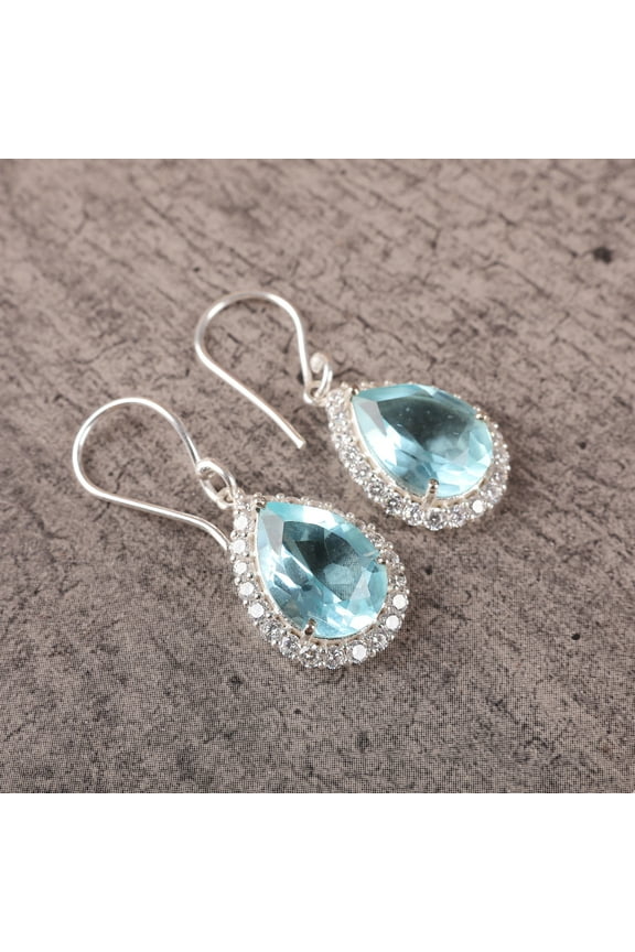 Sky Blue Topaz Earrings 925 Sterling Silver Jewelry