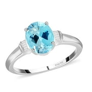 SHOP LC Blue Topaz Ring in 925 Sterling Silver Birthstone Rings for Women - Promise Wedding Engagement Jewelry Birthday Christmas Gifts for Womens Size 8