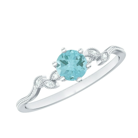 Rosec Jewels Sky Blue Topaz Promise Ring with Diamond for Women, Nature Inspired Ring, 14K White Gold, US 7.00