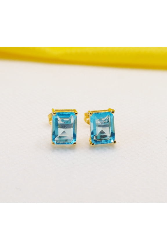 Sky Blue Topaz Solitaire Earrings, 925 Sterling Silver, Topaz Gift, Women Stud, Gift for her