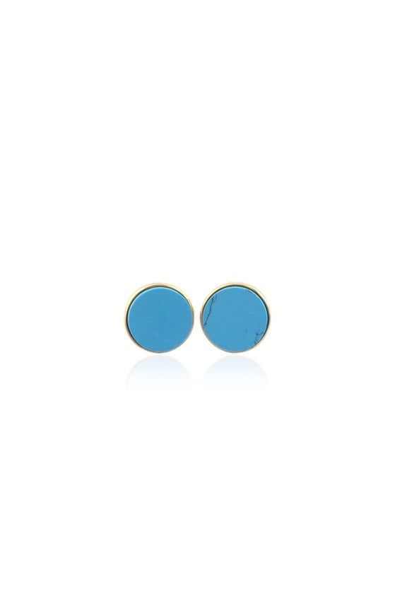 Sky Blue Turquoise Gemstone Bezel Setting Gold-plated Stud Earring for Wearing In Birthdays, Parties