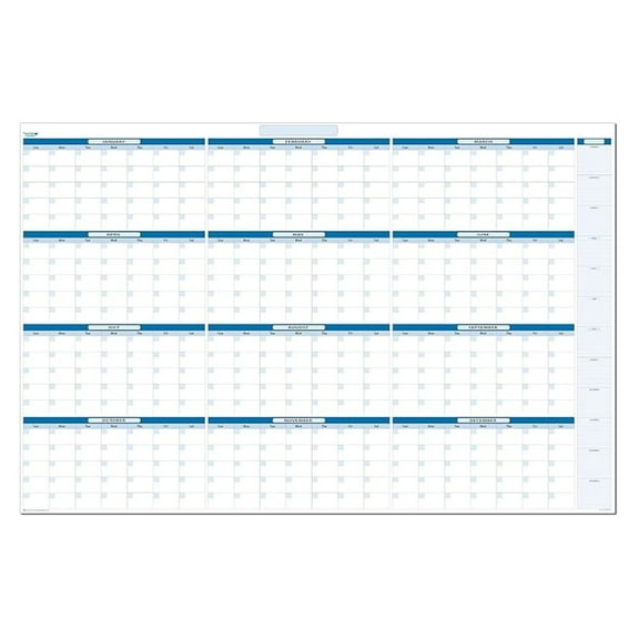 Sky Blue Undated Wall Calendar 32x24 Inch - Dry Erase Yearly Planner - Flexible Date - Home Office Organization - Super Wipe Surface