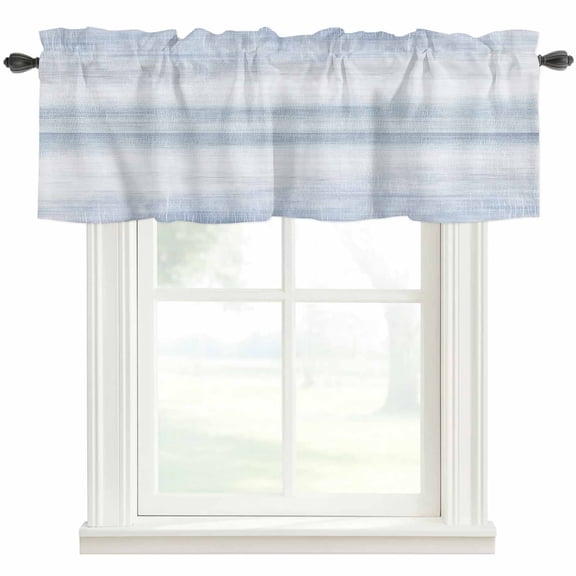 Sky Blue Valances for Windows Abstract Light Blue Ombre Linen Texture Modern Rustic Rod Pocket Curtain Valance Window Treatment Short Curtains for Kitchen Living Room, 54"x18"