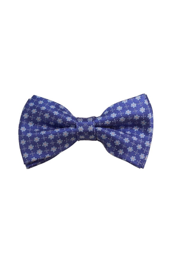 Sky Blue W/ Pink Dot And Steel Blue Floral Woven Pre-Tied Bow Tie