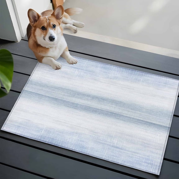 Sky Blue Washable Entry Rug 2x3 Abstract Light Blue Ombre Linen Texture Modern Rustic Low Pile Indoor Door Mat with Rubber Backing Thin Area Rug for for Entrance, Bedroom, Kitchen, Laundry, Bathroom
