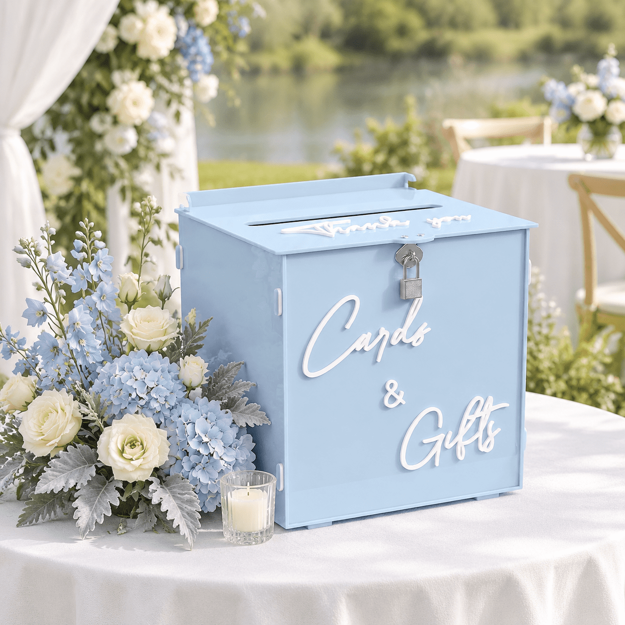 Sky Blue Wedding Card Box With Lock 10