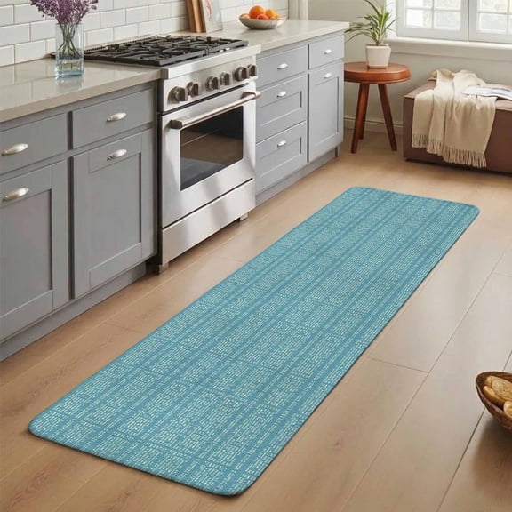 Sky Blue White Pixels Washable Runner Rug 3X7 ft Modern Contemporary Abstract Boho Non-Slip Hallway Runner Rug, Linen Kitchen Runner Mats, Indoor Floor Carpet for Entryway Bathroom Bedroom