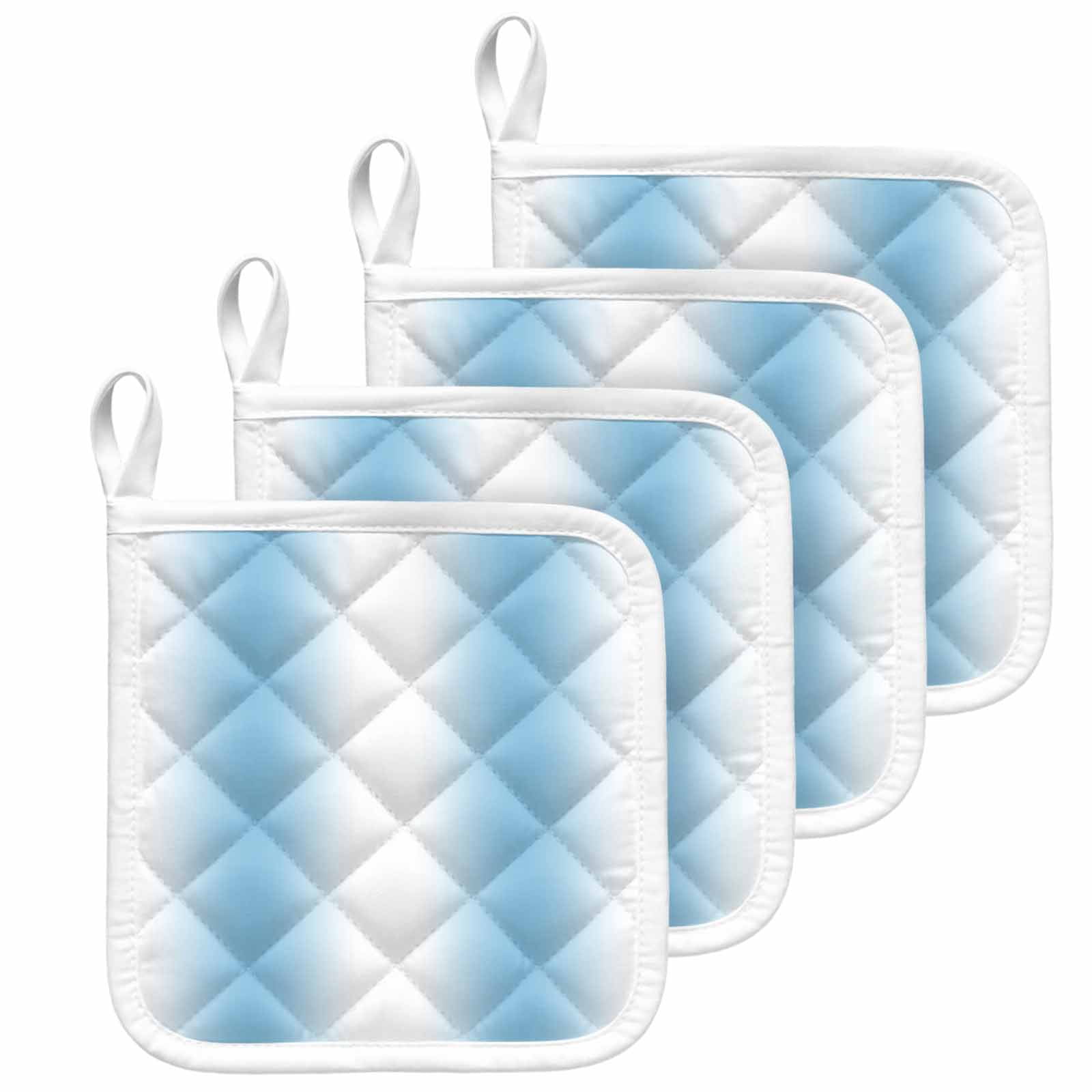 Sky Blue White Pot Holders for Kitchen Heatproof Potholder, 4 Pack Gradient Vertical Stripes Minimalist Hot Pads Multipurpose Oven Pads Cloth Potholders Trivet for Cooking and Baking