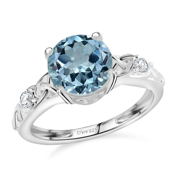 Sky Blue White Topaz November Birthstone Ring for Women 925 Sterling Silver Jewelry Size 8 Ct 2 Birthday Christmas Gifts for Women