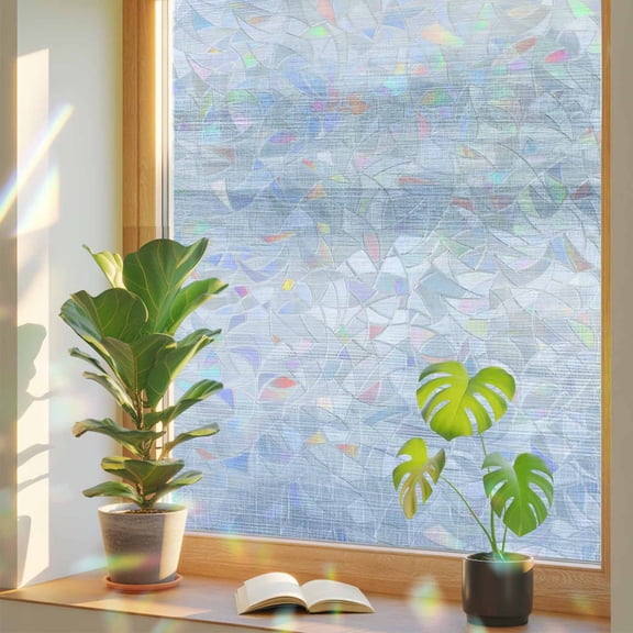 Sky Blue Window Privacy Film, Abstract Light Blue Ombre Linen Texture Modern Rustic Stained Glass Rainbow Film Decorative Window Clings, Static Cling Sun Blocking Stickers 17.7" x 39.3"