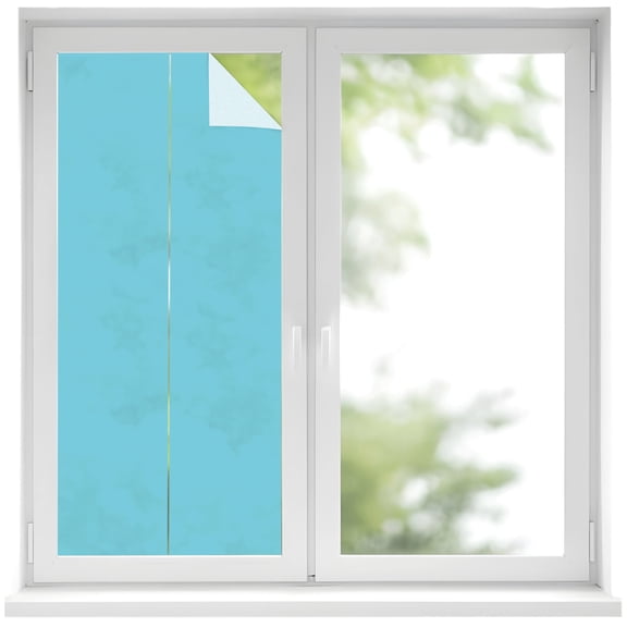 Sky Blue Window Privacy Film, Coastal Blue Color Solid Background Rustic Farmhouse Frosted Glass Window Clings Static Cling UV Heat Blocking Reusable Door Sticker for Bathroom 19.6 x 39.3 Inch