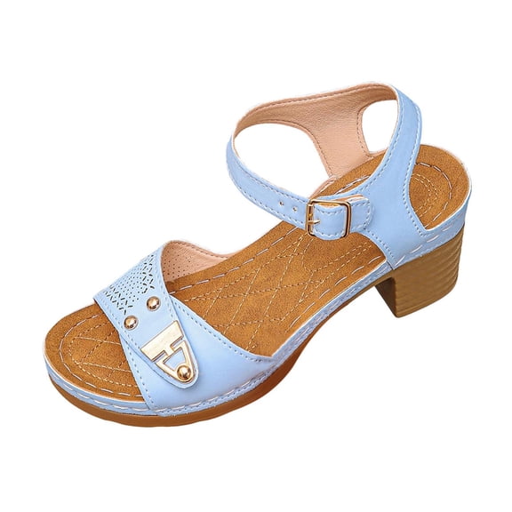Sky Blue Women'S Pumps Open Toe High Heel Thick Heel Comfortable Breathable Non Slip Soft Sole Daily Wear Versatile Lightweight Cushioned Insole