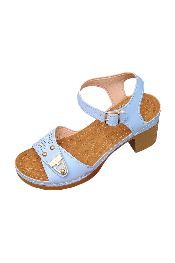 Sky Blue Women'S Pumps Open Toe High Heel Thick Heel Comfortable Breathable Non Slip Soft Sole Daily Wear Versatile Lightweight Cushioned Insole