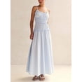 thumbnail image 1 of Sky Blue Womens Ruffle Trim Spaghetti Strap Maxi Dress With Smocked Waist And Flowy A-Line Skirt, 1 of 6