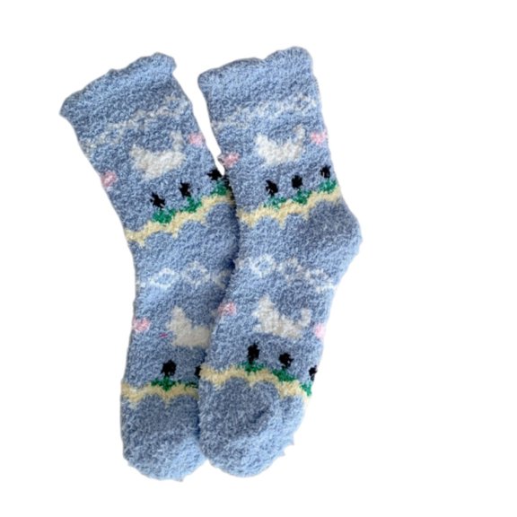 Sky Blue Womens Winter Socks With Mid Tube And Fleece For Warmth And Cold Protection In Stripe Design For Sleeping
