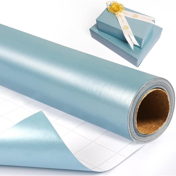 Sky Blue Wrapping Paper Roll, Light Blue Matte Wrapping Paper, Solid Color Metallic Wrapping Paper Roll, Baby Blue Gift Wrapping Paper for Birthday Baby Shower Wedding Christmas, 17Inch×33Feet