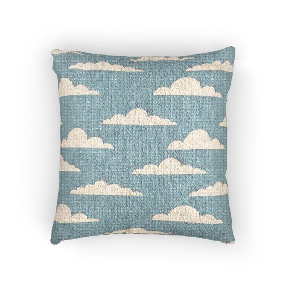 Sky Blue and Cream Cloud Pattern Woven Pillow, Cotton-Polyester Shell, Soft Sky Theme for Sofa, Bed or Reading Nook