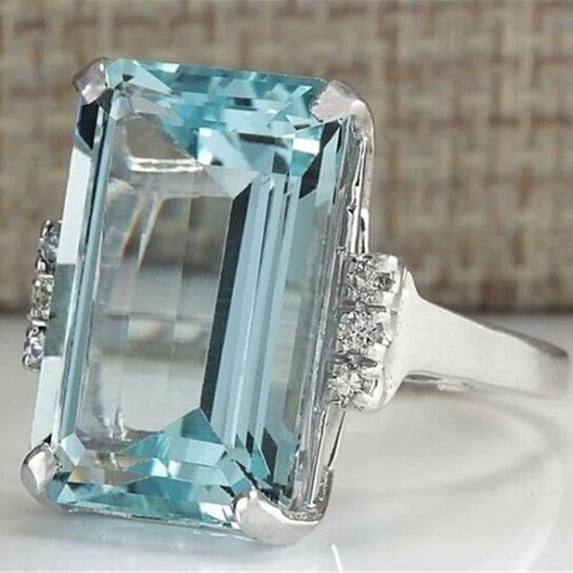 Sky BlueAquamarine Octagon Cut Large Silver Cocktail Ring, Large Gemstone Ring, Handmade Ring, Gifted Item for Love