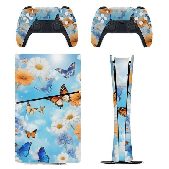 Sky Butterfly Bloom Console Skin Bundle for PS5 Pro Slim Disc & Digital / PS4 – Full Wrap + Dual Controller Flair