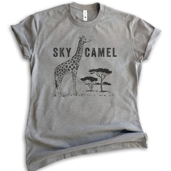 Sky Camel Shirt, Unisex Women's Men's Shirt, Funny Giraffe Shirt, Safari Shirt, Dark Heather Gray, Small