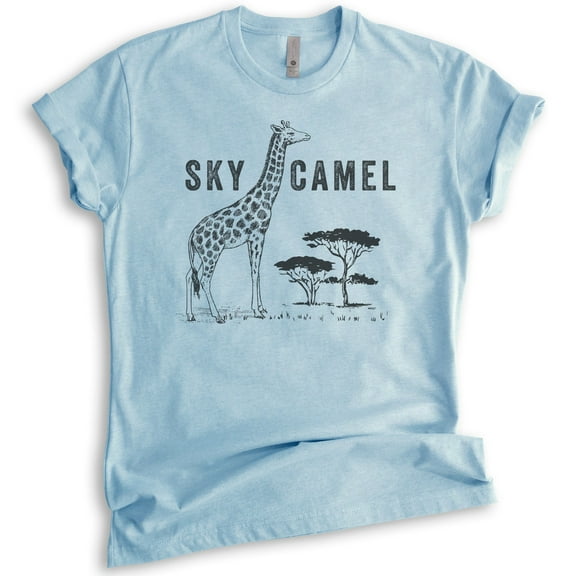 Sky Camel Shirt, Unisex Women's Men's Shirt, Funny Giraffe Shirt, Safari Shirt, Heather Light Blue, X-Large