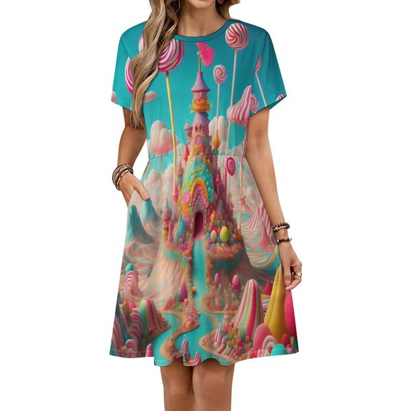 Sky Candy Land Dress Fashion Beach Short Sleeve Dresses Female Party Printed Sundress