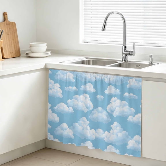 Sky Cloud Cabinet Curtains for Kitchen 11"W x 13"L, Dreamy Fluffy Light Blue White Cloud Vanity Cabinet Curtains Magic Tape Short Curtain Decor Privacy Panel for Bathroom Laundry