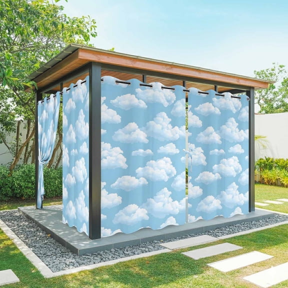 Sky Cloud Outdoor Curtains for Patio, Dreamy Fluffy Light Blue White Cloud Waterproof Outside Curtains Privacy Blackout Curtain for Porch Pergola Cabana, 2 Panel 54W x 84L Inch