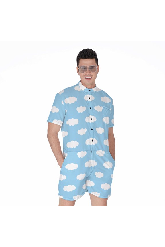Sky Cloud Pattern Short Sleeve Men'S Rompers Casual Summer Jumpsuits Outfit