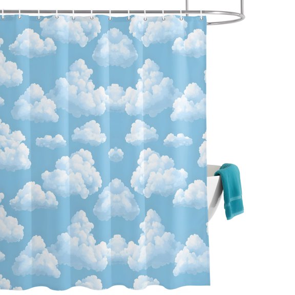 Sky Cloud Shower Curtain, Dreamy Fluffy Light Blue White Cloud Waterproof Shower Curtain Set with 12 Hooks Lightweight Bath Curtains Fabric Bathroom Decor 66x72 Inches