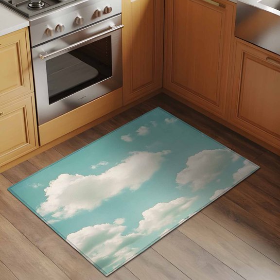 Sky Clouds 2x3 Rug for Entryway Front Door Kitchen Sink Area, Vintage Retro Nature Gradient Clouds Sky Scenery Low Pile Washable Non Slip Rectangle Area Rug