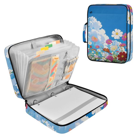 Sky Clouds Flowers Accordion File Organizer Expanding File Folder 3-Ring Binder Bag 500 Sheets A4 Size