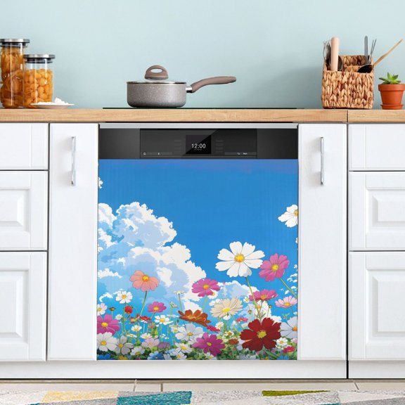 Sky Clouds Flowers Dishwasher Magnet Refrigerator Magnetic Cover Washing Machine Magnet Sticker Kitchen Decor